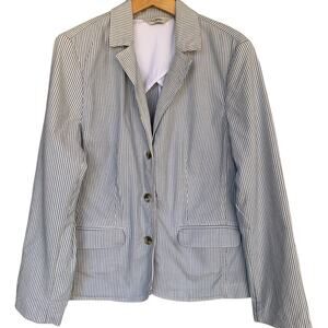 L.L.Bean Jacket Women's X-Large The Academy Stripe Blazer Blue White 3 Button